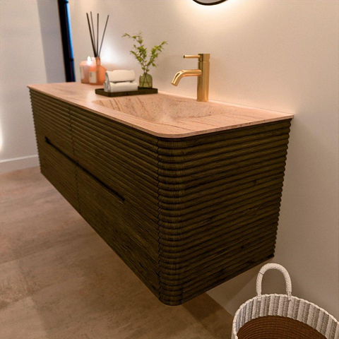 Mondiaz CIRO-DLUX Badkamermeubelset - 140x45x50cm - Solid surface wastafel Saba - 1 wasbak Rechts - 1 kraangat - 4 lades - Shadow SW1532703