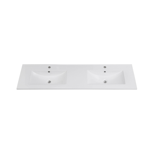 Saniclass Vygo Meubelwastafel - 161.5x46x2cm - overloop - 2 wasbakken - 2 kraangaten - keramiek - glans wit SW1471933