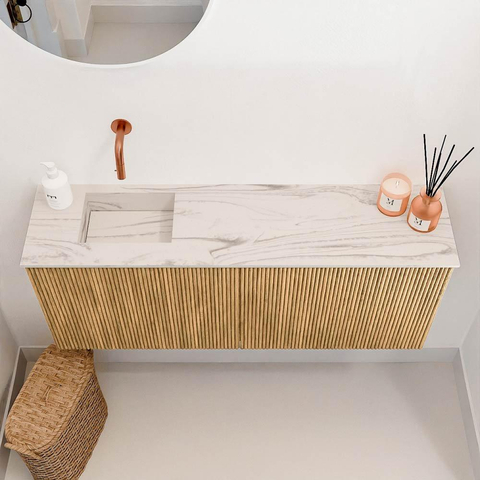 Mondiaz JOYA-DLUX 100cm toiletmeubel - kleur Oak - Wastafel FAYE positie Links Zonder kraangat kleur Nata. SW1424015