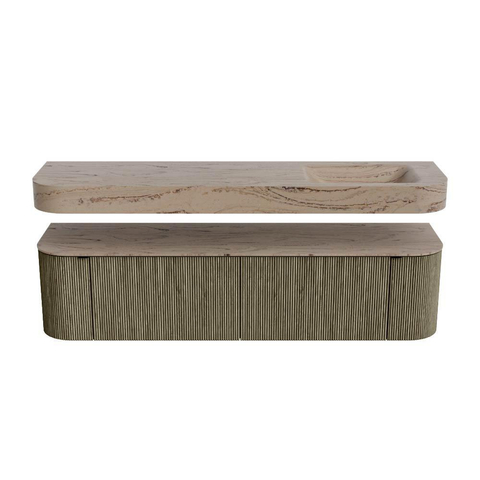 MONDIAZ THOR-DLUX 180cm meuble de salle de bains arrondi gauche + droite couleur Shadow avec 2 tiroirs et 2 portes. Vasque suspendue CLOUD Droite sans trou de robinet couleur Arena. SW1466143