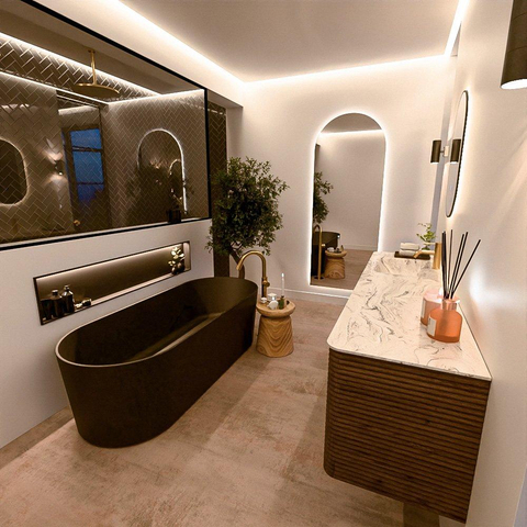 Mondiaz CIRO-DLUX Badkamermeubelset - 180x45x50cm - Solid surface wastafel Glace - 1 wasbak Links - 1 kraangat - 4 lades - Dusk SW1533004