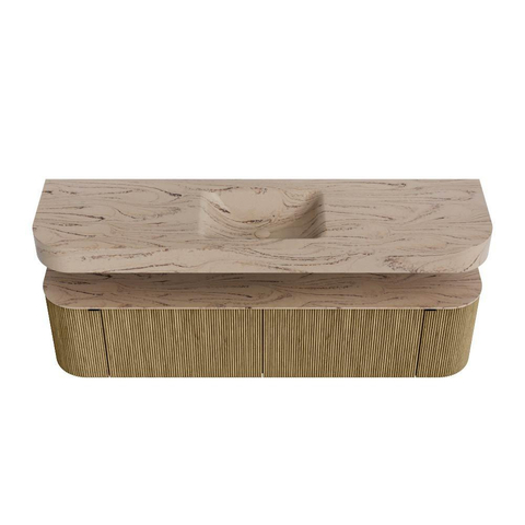 MONDIAZ THOR-DLUX 180cm meuble de salle de bains arrondi gauche + droite couleur Dusk avec 2 tiroirs et 2 portes. Vasque suspendue CLOUD Milieu 1 trou de robinet couleur Arena. SW1466128