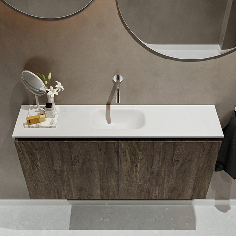 MONDIAZ TURE Toiletmeubel 100x23x50cm met 0 kraangaten 2 deuren dark brown mat Wastafel Eden midden Solid Surface Wit SW475193