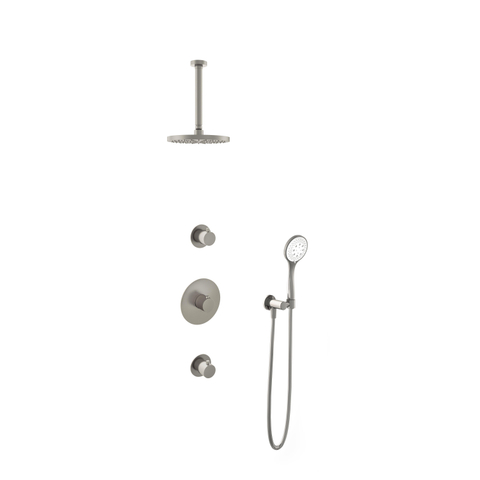 Hotbath Buddy IBS - Regendoucheset - 30cm plafondarm - 20cm ronde hoofddouche - 3 standen handdouche - ibs1 - geborsteld nikkel (RVS) SW18197