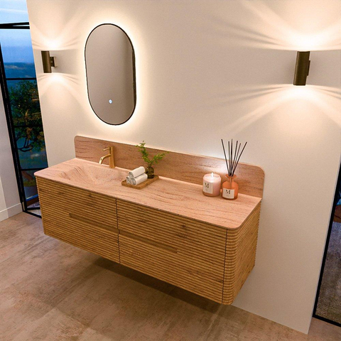 Mondiaz CIRO-DLUX Badkamermeubelset - 160x45x50cm - Solid surface wastafel Saba - 1 wasbak Links - 1 kraangat - 4 lades - Oak SW1531194