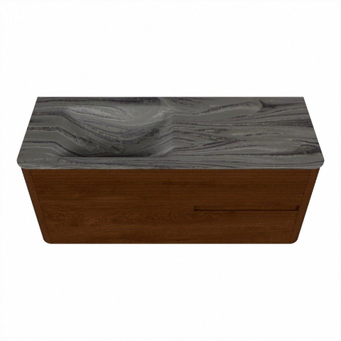 Mondiaz CIRO-DLUX Meuble de salle de bains - 120x45x50cm - plan vasque Solid surface Sombra - 1 lavabo à gauche - sans trous de robinetterie - 2 tiroirs - Ruby SW1531960