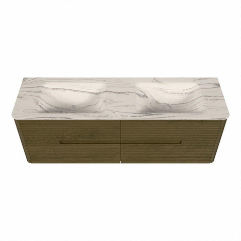 Mondiaz CIRO-DLUX Ensemble de meubles de salle de bains - 150x45x50cm - Plan vasque solid surface Nata - 2 vasques Double - sans trous de robinet - 4 tiroirs - Dusk SW1533265