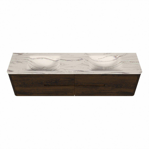 Mondiaz CIRO-DLUX Badkamermeubelset - 190x45x50cm - Solid surface wastafel Nata - 2 wasbak Dubbel - zonder kraangaten - 4 lades - Walnut SW1530588