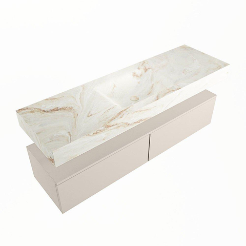Mondiaz ALAN-DLUX Ensemble de meuble - 150cm - meuble Linen mat - 2 tiroirs - Lavabo Cloud Frappe suspendu - vasque Centre - 1 trou de robinet SW804850