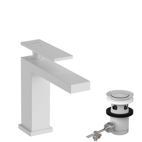 Hansgrohe Tecturis E 1 greeps wastafelkraan - 110 - coolstart - met pop-up waste set - mat wit SW918786