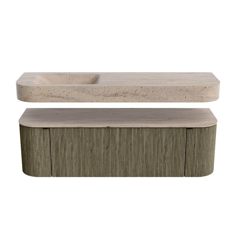 MONDIAZ THOR-DLUX 150cm meuble de salle de bains arrondi gauche + droite couleur Shadow avec 1 tiroir et 2 portes. Vasque suspendue CLOUD gauche 1 trou de robinet couleur Saba. SW1464903