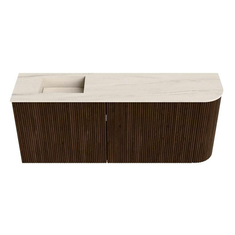Mondiaz JOYA-DLUX 101.6cm toiletmeubel - ronding rechts kleur Walnut - Wastafel FAYE positie Links Zonder kraangat kleur Meli. SW1424451