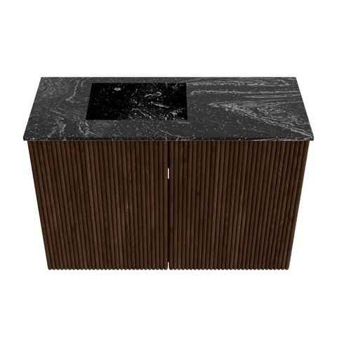 Mondiaz JOYA-DLUX 60cm toiletmeubel - kleur Walnut - Wastafel FAYE positie Links Zonder kraangat kleur Lava. SW1422463