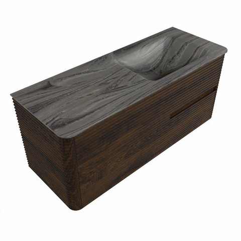Mondiaz CIRO-DLUX Badkamermeubelset - 120x45x50cm - Solid surface wastafel Sombra - 1 wasbak Rechts - 1 kraangat - 2 lades - Walnut SW1530734