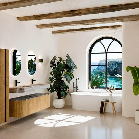 MONDIAZ THOR-DLUX 160cm meuble de salle de bains arrondi gauche + droite couleur Chêne avec 1 tiroir et 2 portes. Vasque suspendue CLOUD Double 2 trous de robinet couleur Sombra. SW1465370