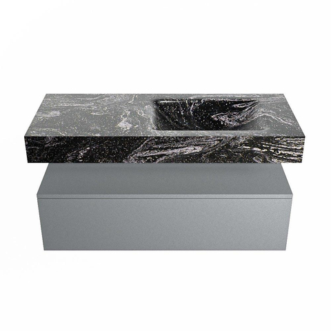 Mondiaz ALAN-DLUX Ensemble de meuble - 110cm - meuble Plata mat - 1 tiroir - Lavabo Cloud Lava suspendu - vasque Droite - 1 trou de robinet SW808630