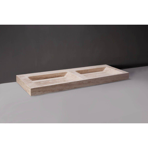 Forzalaqua Bellezza lavabo - 160.5x51.9x9cm - sans trou de robinet - travertin adouci (beige) SW369878