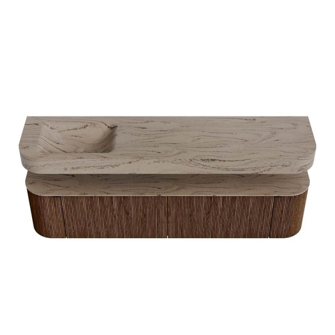 MONDIAZ THOR-DLUX 190cm meuble de salle de bains arrondi gauche + droite couleur Walnut avec 2 tiroirs et 2 portes. Vasque suspendue CLOUD gauche 1 trou de robinet couleur Arena. SW1466599