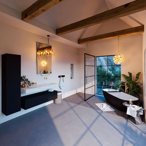 Mondiaz ALAN-DLUX Ensemble de meuble - 130cm - meuble Urban mat - 1 tiroir - Lavabo Cloud Opalo suspendu - vasque Droite - 0 trous de robinet SW806192