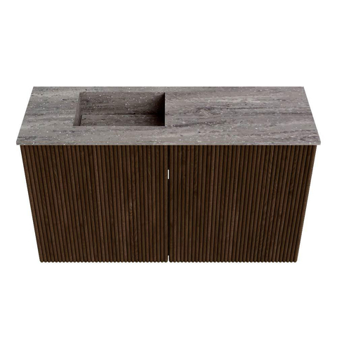 Mondiaz JOYA-DLUX 70cm toiletmeubel - kleur Walnut - Wastafel FAYE positie Links Zonder kraangat kleur Oza. SW1424559