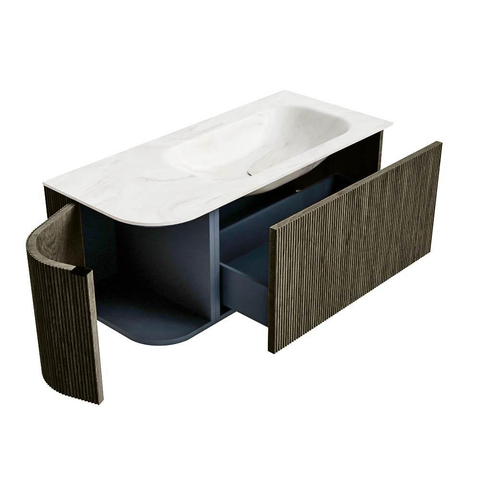 Mondiaz KURVE-DLUX Ensemble de meubles de salle de bains - 105x46x40cm - 1 tiroir - 1 porte - lavabo solid surface - droit - sans trou de robinet - Shadow SW1414455