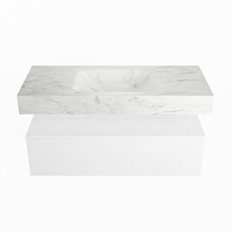 Mondiaz ALAN-DLUX Ensemble de meuble - 110cm - meuble Talc mat - 1 tiroir - Lavabo Cloud Opalo suspendu - vasque Centre - 1 trou de robinet SW806275