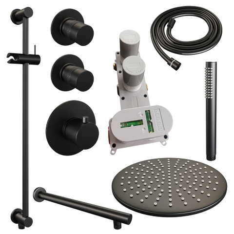 BRAUER Black Edition inbouw regendoucheset – Ø30 cm hoofddouche – 40 cm rechte wandarm – staafhanddouche – glijstang 70 cm SW486513