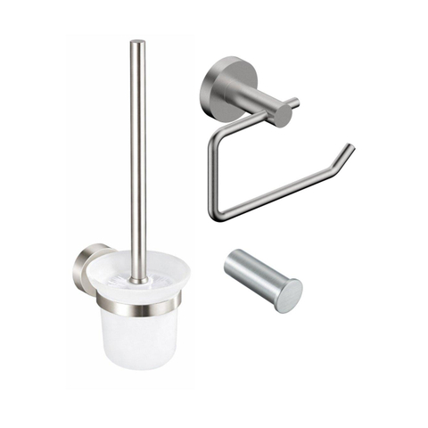 Fortifura Calvi Toiletset 3-delig - toiletrolhouder - zonder klep - toiletborstel - handdoekhaak enkel rond - PVD - geborsteld RVS SW1248425