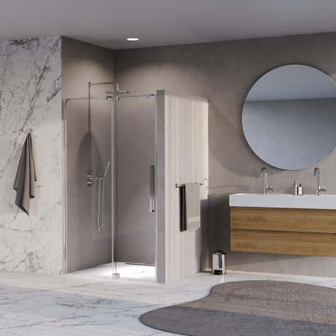 BRAUER Stellar Porte de niche - 2 parties - 100x200cm - porte pivotante - traitement anticalcaire - réversible - verre clair - Acier inoxydable brossé PVD SW1418056