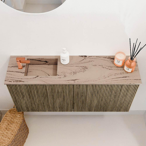 Mondiaz JOYA-DLUX 90cm toiletmeubel - kleur Dusk - Wastafel FAYE positie Links 1 kraangat kleur Arena. SW1425752
