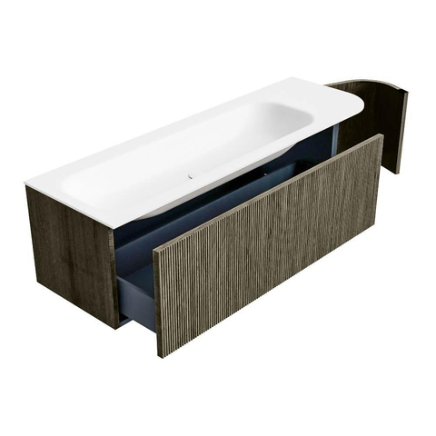 Mondiaz KURVE Ensemble de meubles de salle de bains - 145x46x40cm - 1 tiroir - 1 porte - lavabo solid surface - gauche - sans trou de robinet - Shadow SW1414107