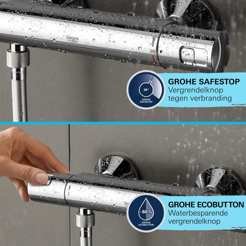 GROHE Precision Start Ensemble de douche - mitigeur thermostatique - avec ensemble de douche - 60cm - douchette ronde - 1 type de jet - flexible de douche lisse - chrome SW1028143