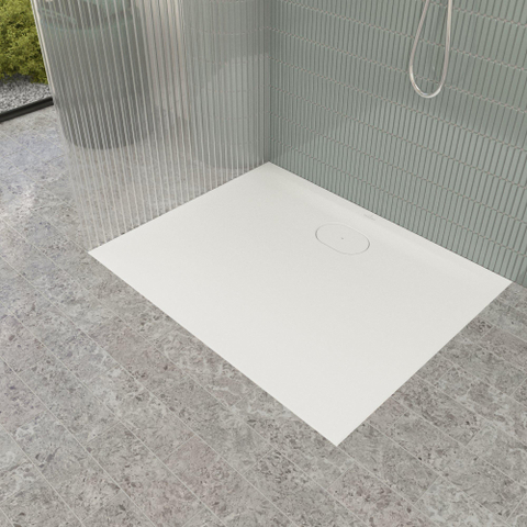 Villeroy & Boch Ecora douchebak - 100x80x3.5cm - afvoer lange zijde - stone white (wit) SW1558907