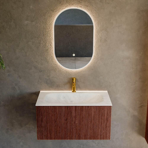 Mondiaz KURVE-DLUX Ensemble de meubles de salle de bains - 80x46x40cm - 1 tiroir - lavabo solid surface - central - 1 trou de robinet - Ruby SW1415737