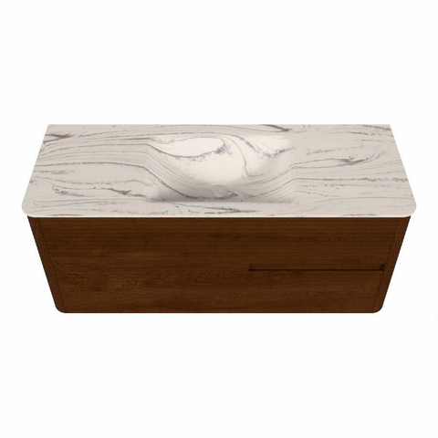 Mondiaz CIRO-DLUX Badkamermeubelset - 120x45x50cm - Solid surface wastafel Nata - 1 wasbak Midden - 1 kraangat - 2 lades - Ruby SW1532031
