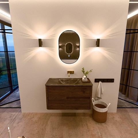 Mondiaz CIRO-DLUX Badkamermeubelset - 90x45x50cm - Solid surface wastafel Lava - 1 wasbak Midden - zonder kraangaten - 2 lades - Dusk SW1533020