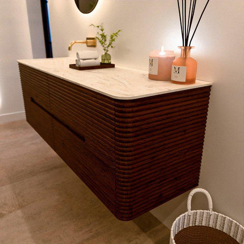 Mondiaz CIRO-DLUX Badkamermeubelset - 150x45x50cm - Solid surface wastafel Ostra - 1 wasbak Links - zonder kraangaten - 4 lades - Ruby SW1531848