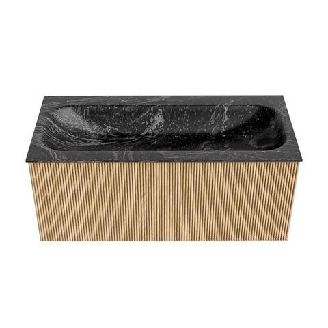 MONDIAZ KURVE-DLUX Meuble de salle de bains 100 cm couleur Oak avec 1 tiroir. Lavabo BIG MEDIUM central 1 trou de robinet couleur Lava. SW1138128