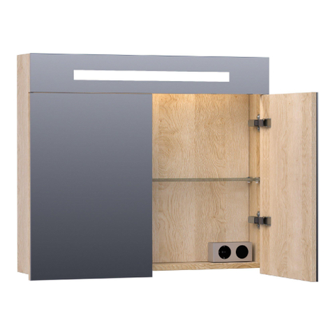 Saniclass 2.0 Armoire toilette 80x70x15cm avec 2 porte et éclairage LED Legno Calore SW30771