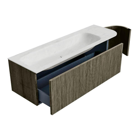 Mondiaz KURVE-DLUX Badkamermeubelset - 145x46x40cm - 1 lade - 1 deur - wastafel solid surface - links - 1 kraangat - Shadow SW1414072