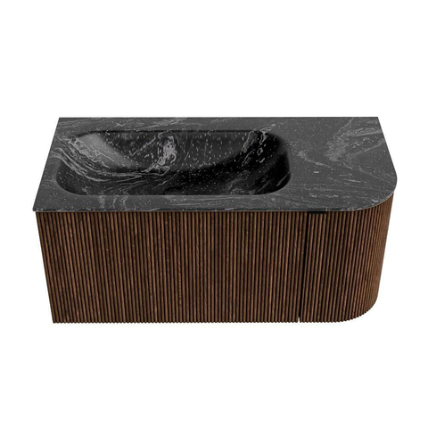 MONDIAZ KURVE-DLUX Meuble de salle de bains 95 cm avec module 25 R couleur Walnut avec 1 tiroir et 1 porte. Lavabo BIG SMALL gauche 1 trou de robinet couleur Lava. SW1137221