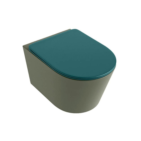 Mondiaz LAVIE hangtoilet – spoelrandloos – 36 x 53 cm – met softclose zitting – Army (groen), zitting Smag (groen) SW1208710