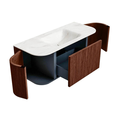 Mondiaz KURVE-DLUX Badkamermeubelset - 110x46x40cm - 1 lade - 2 deuren - wastafel solid surface - midden - zonder kraangat - Ruby SW1415830