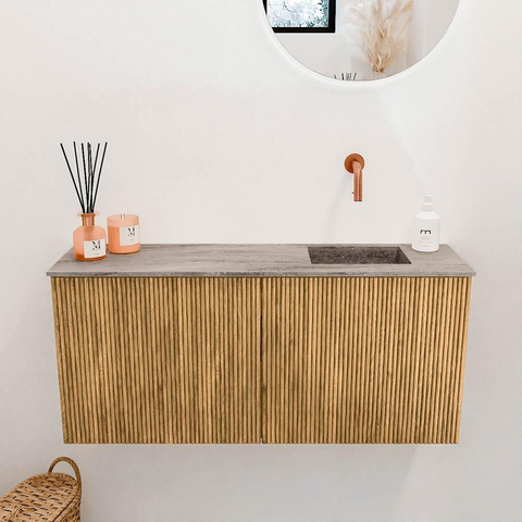 Mondiaz JOYA-DLUX 90cm toiletmeubel - kleur Oak - Wastafel FAYE positie Rechts Zonder kraangat kleur Oza. SW1424117