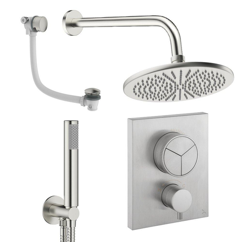 Crosswater MPRO inbouw regendoucheset – Ø30 cm hoofddouche – staafhanddouche – 2 hendels – badafvoer – RVS geborsteld SW1472737
