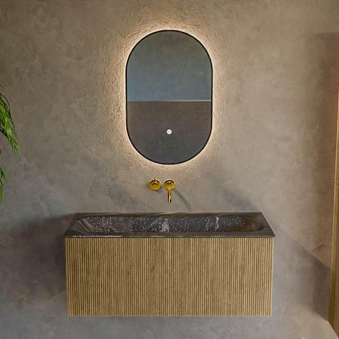 Mondiaz KURVE-DLUX Ensemble meuble de salle de bains - 100x46x40cm - 1 tiroir - lavabo solid surface - central - sans trou de robinet - Dusk SW1415255