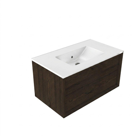 Saniclass Holz Frame Meuble de salle de bain - 80x45x40cm - lavabo en céramique blanc - 1 vasque - sans trous de robinet - 1 tiroirs - Charcoal SW1437762