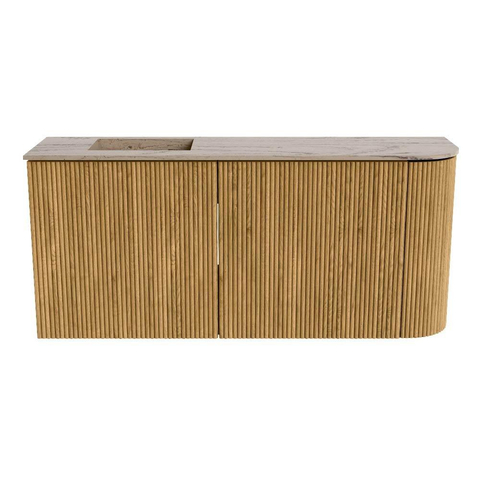 Mondiaz JOYA-DLUX 91.6cm toiletmeubel - ronding rechts kleur Oak - Wastafel FAYE positie Links Zonder kraangat kleur Arena. SW1423903