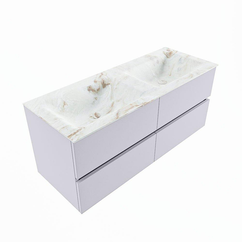 Mondiaz VICA-DLUX Ensemble meuble de salle de bains - 120cm - cale - 4 tiroirs - Lavabo encastré CLOUD - double 2 trous de robinet - couleur Frappe - Version XL 60cm de hauteur SW1189183