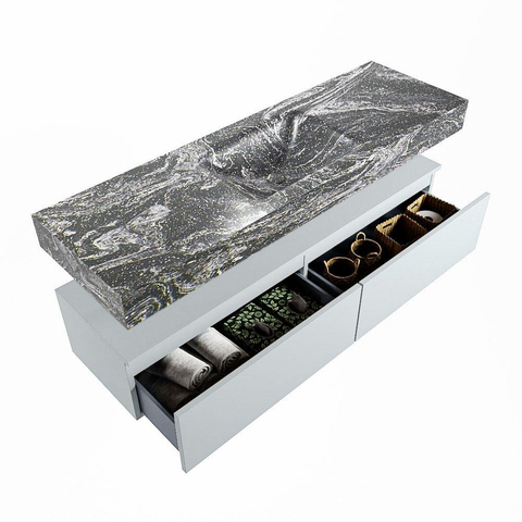 Mondiaz ALAN-DLUX Ensemble de meuble - 150cm - meuble Clay mat - 2 tiroirs - Lavabo Cloud Lava suspendu - vasque Centre - 1 trou de robinet SW808726